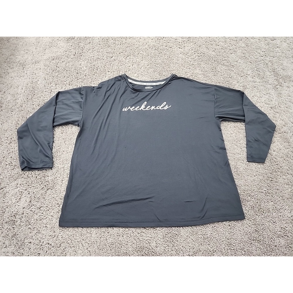 Joyspun Top Womens L 12-14 Black Long Sleeve "Weekends" Graphic Dreamy Soft